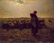 Jean-Franc Millet Shepherdess with her flock oil